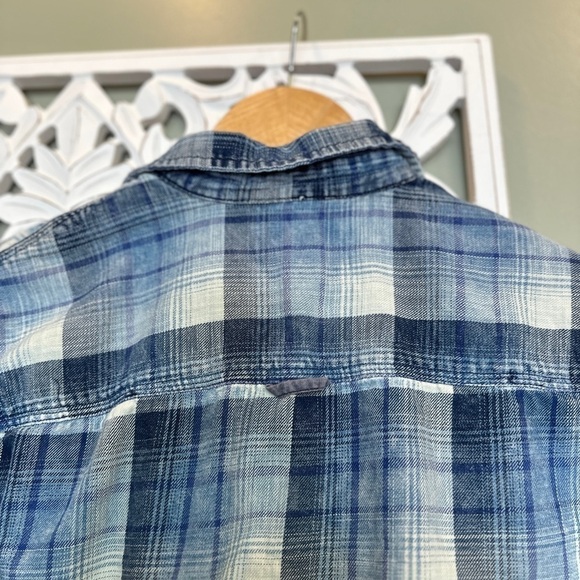 Flag and Anthem Blue Plaid Button Down Medium M - Picture 6 of 6